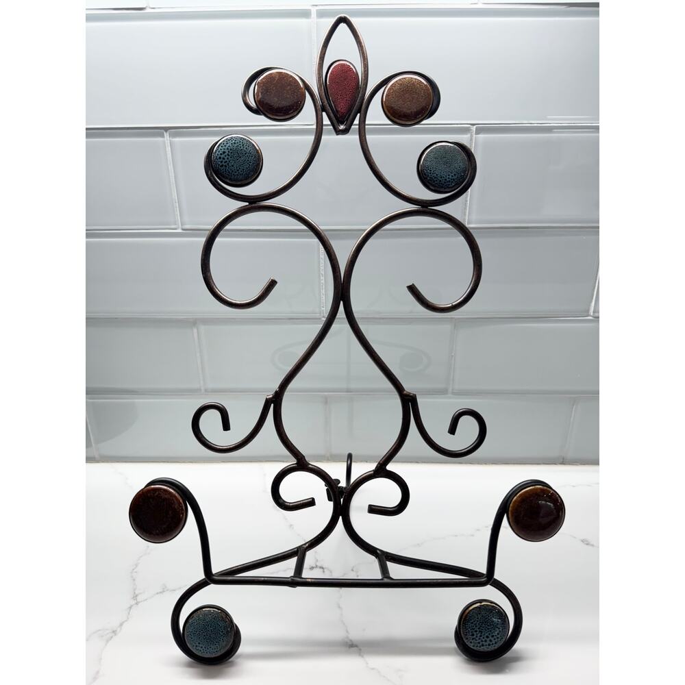 Oil Rubbed Bronze Metal Art Plate Holder with Decorative Colored Stones